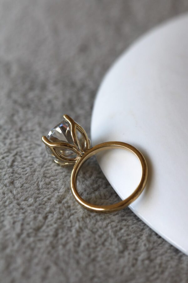 Gold Tulip Moissanite Solitaire Engagement Ring