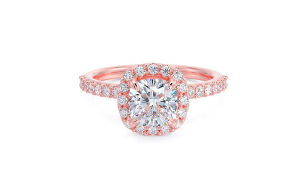 Cushion Double Halo Moissanite Engagement Ring Rose Gold