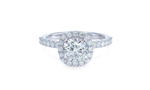 Cushion Double Halo Moissanite Engagement Ring White Gold
