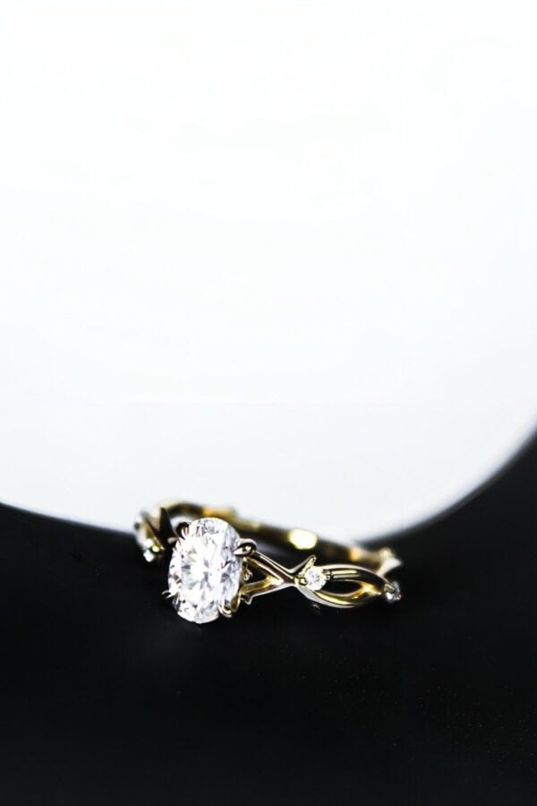Oval Twig Moissanite Solitaire Engagement Ring Rose Gold