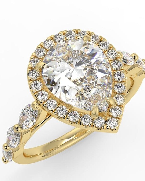 Pear Cut Moissanite Halo Ring
