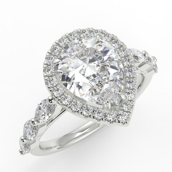 2ct Pear Cut Moissanite Halo Ring - Image 3