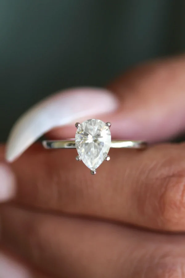 5 Claw Pear Moissanite Solitaire Engagement Ring White Gold