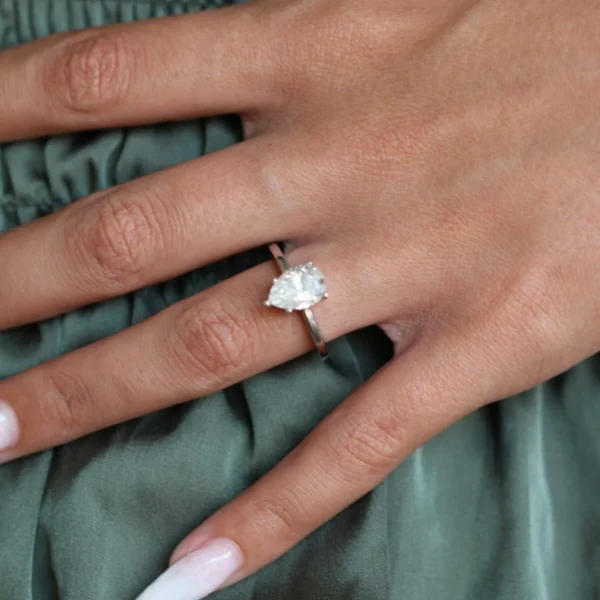 5 Claw Pear Moissanite Solitaire Engagement Ring
