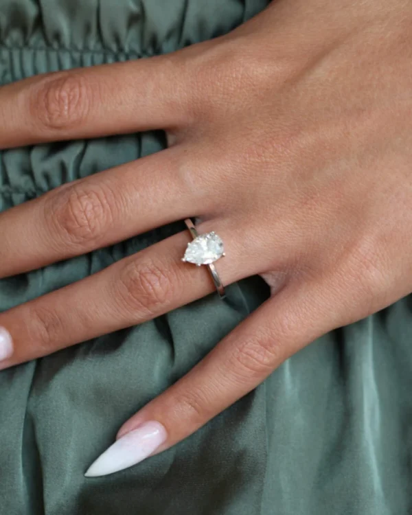 5 Claw Pear Moissanite Solitaire Engagement Ring