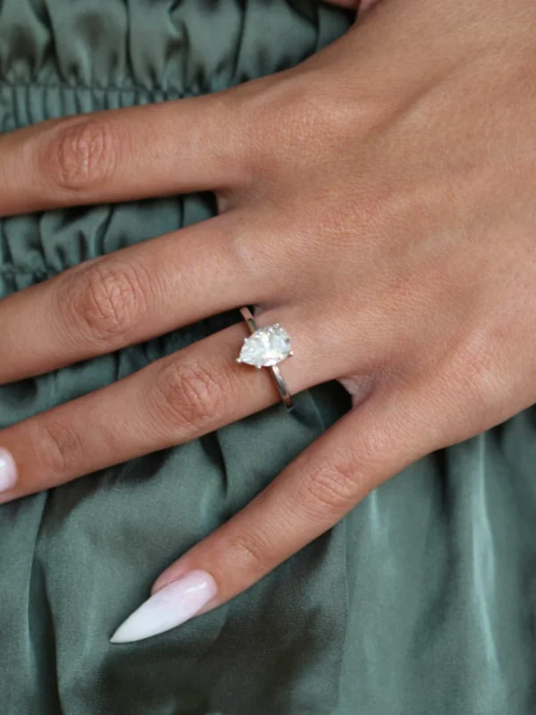 5 Claw Pear Moissanite Solitaire Engagement Ring