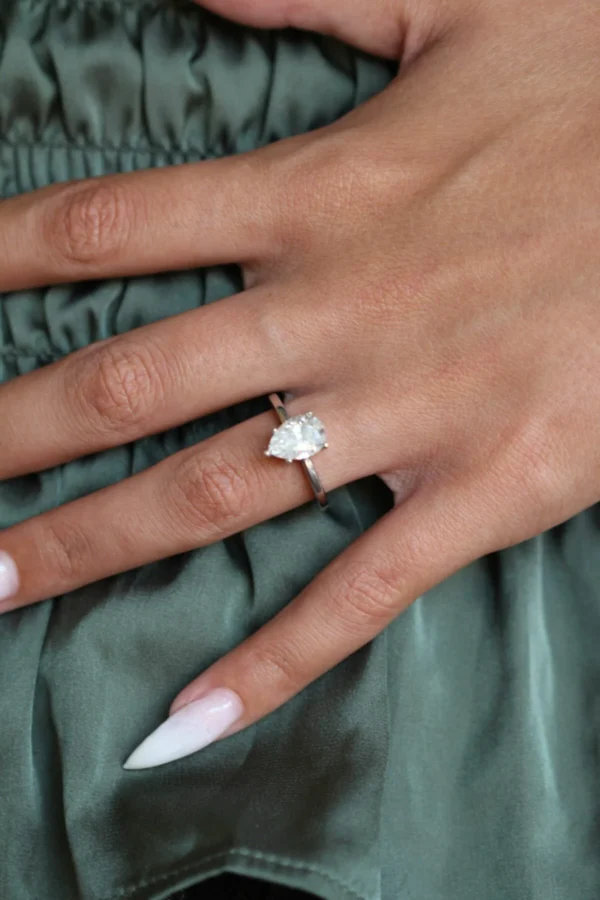 5 Claw Pear Moissanite Solitaire Engagement Ring