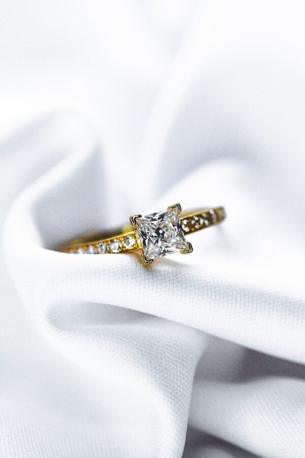 Moissanite Princess Cut Pavè Engagement Ring