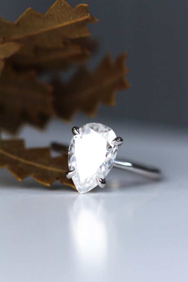 Moissanite Solitaire Pear Engagement Ring White Gold