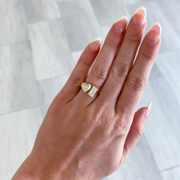 Heart and Baguette Moissanite Toi et Moi Ring