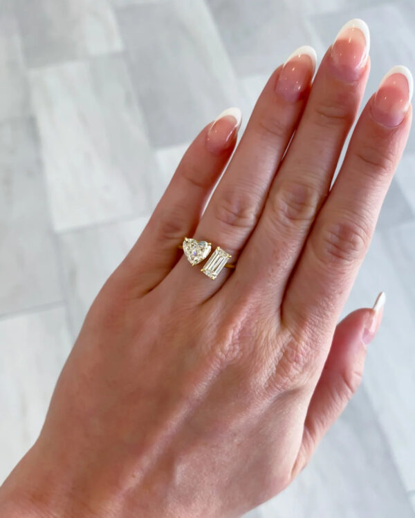 Heart and Baguette Moissanite Toi et Moi Ring