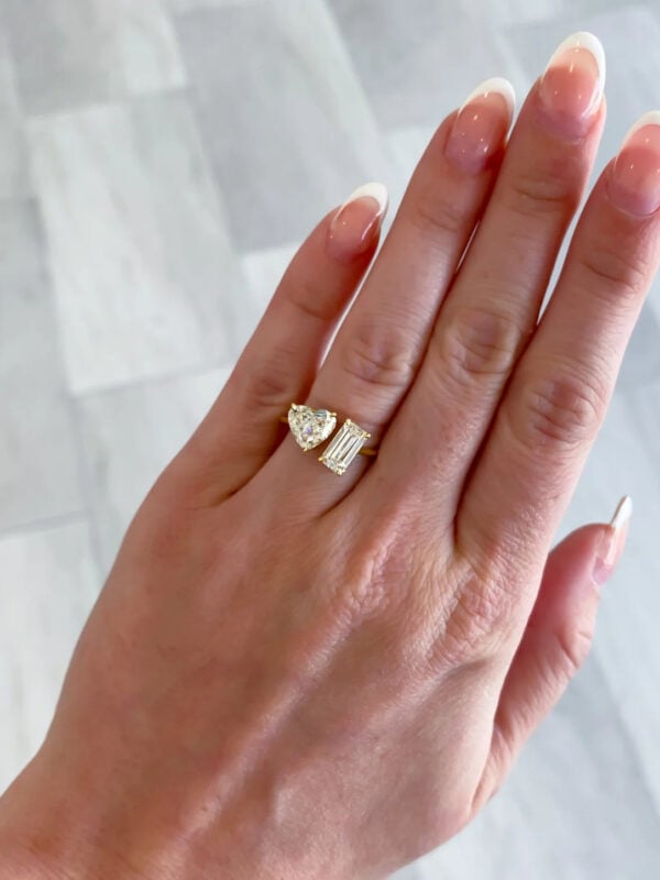 Heart and Baguette Moissanite Toi et Moi Ring