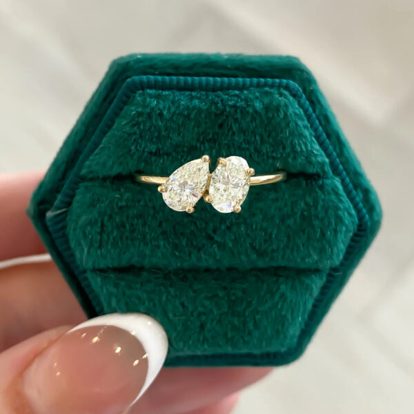Oval and Pear Moissanite Toi Et Moi Ring