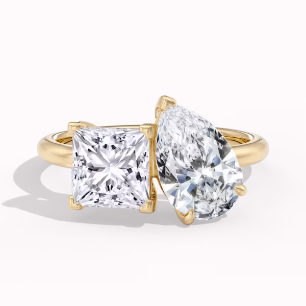 Princess and Pear Moissanite Toi et Moi Ring