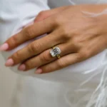 Wide Band Emerald Moissanite Engagement Ring