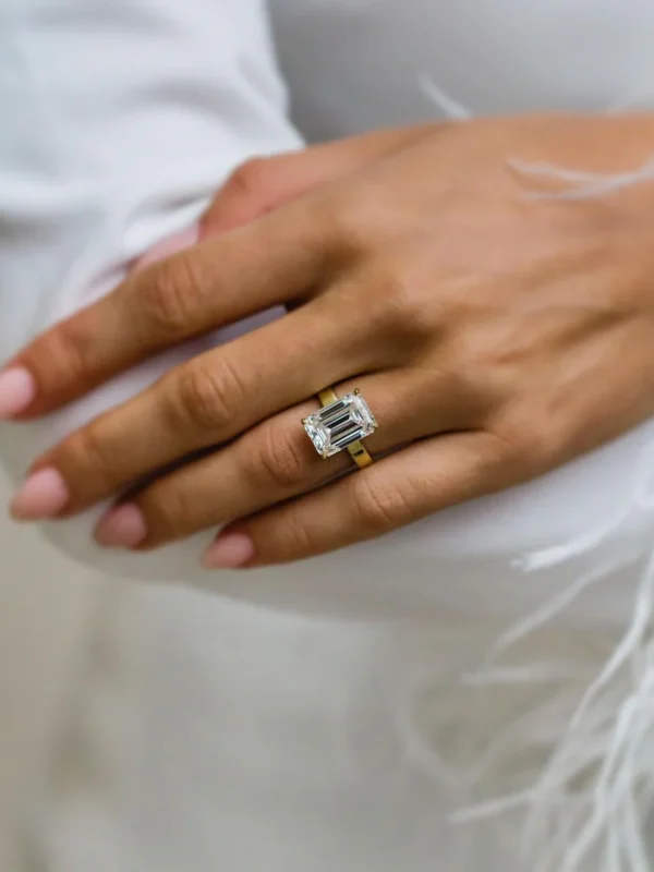 Wide Band Emerald Moissanite Engagement Ring