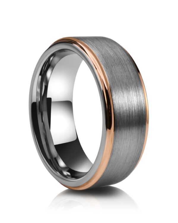Brushed Rose Gold Edges Tungsten Ring