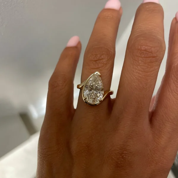 Half Bezel Pear Lab Grown Diamond Engagement Ring