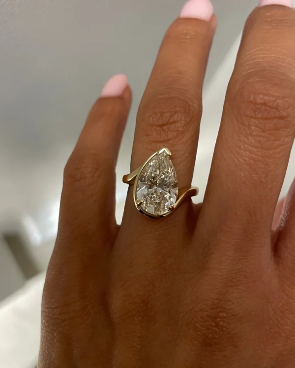 Half Bezel Pear Lab Grown Diamond Engagement Ring