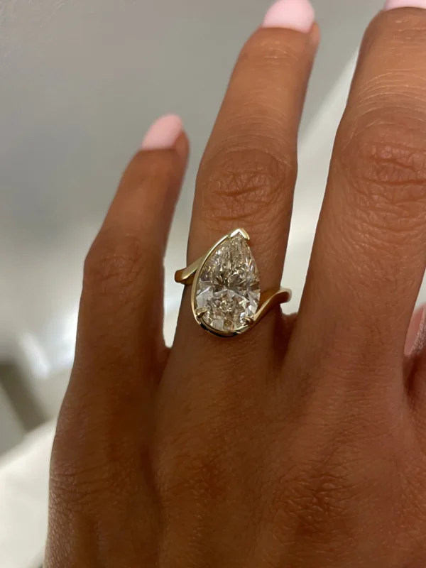 Half Bezel Pear Lab Grown Diamond Engagement Ring