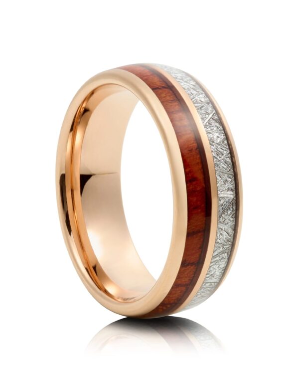 Meteorite And Wood Inlay Tungsten Ring
