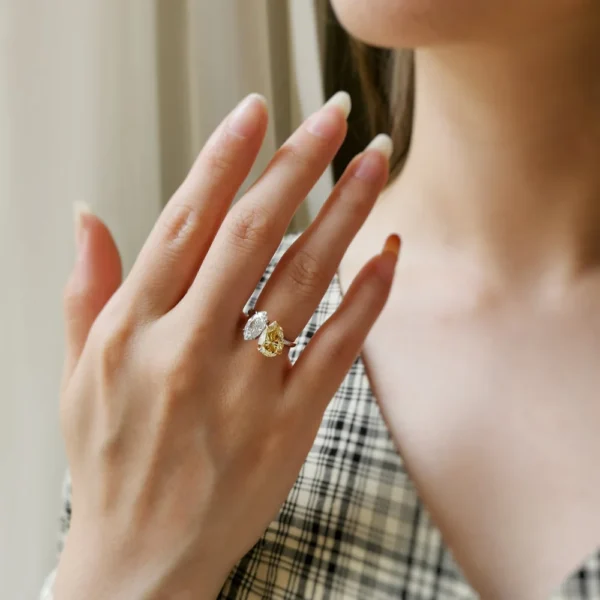 Moissanite By Design Marquise and Pear Moissanite Toi et Moi Ring