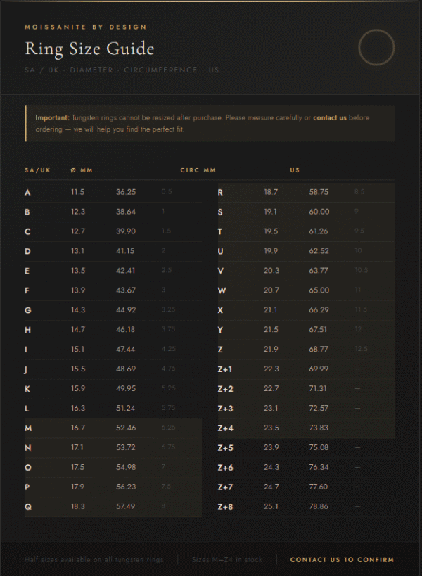 Moissanite By Design Mens Wedding Ring Size Guide
