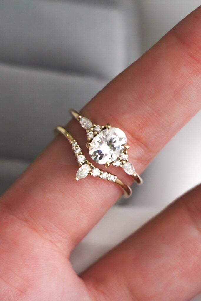 Oval Cluster Moissanite Wedding Ring Set - Asher