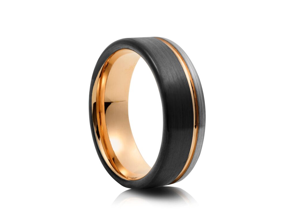 8mm Matt Silver With Black And Rose Gold Plating Tungsten Ring