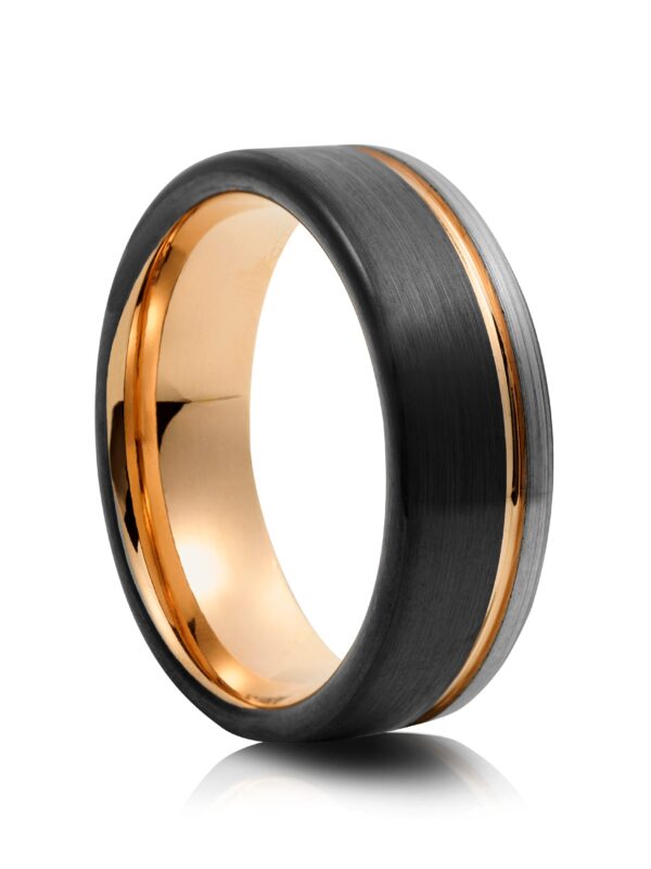 Silver Black And Rose Gold Tungsten Ring