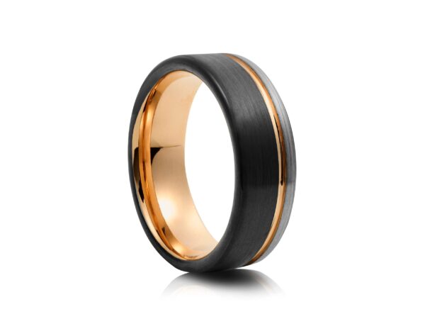 Silver Black And Rose Gold Tungsten Ring