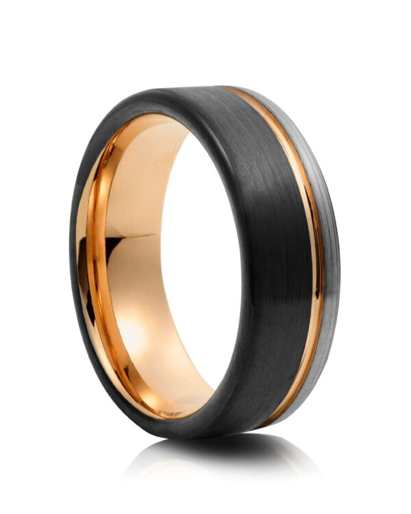 Silver Black And Rose Gold Tungsten Ring