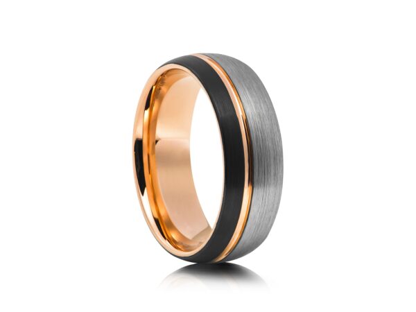 Silver Black & Rose Gold Tungsten Ring