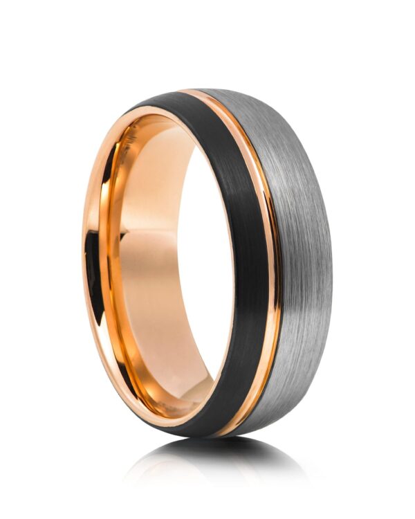Silver Black & Rose Gold Tungsten Ring