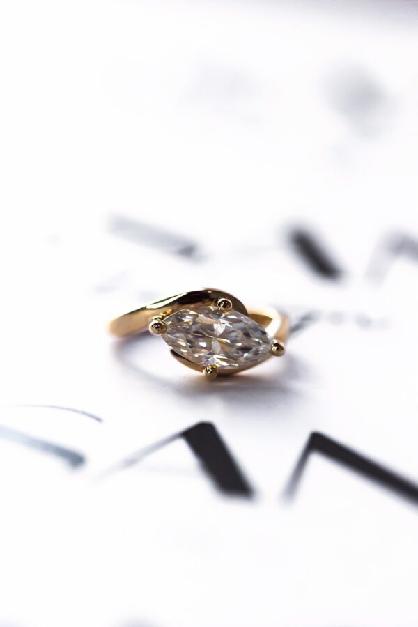 Swirled Marquise Moissanite Solitaire Engagement Ring-Celia
