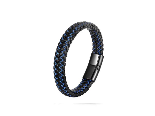 Black and Blue Mens Leather Bracelet