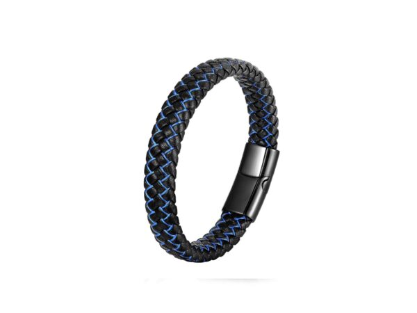 Black and Blue Mens Leather Bracelet