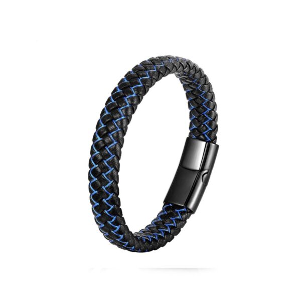 Black and Blue Mens Leather Bracelet