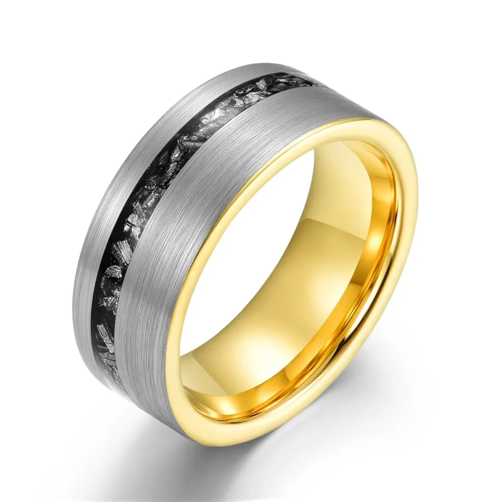 8mm Brushed with Crushed Meteorite Tungsten Ring