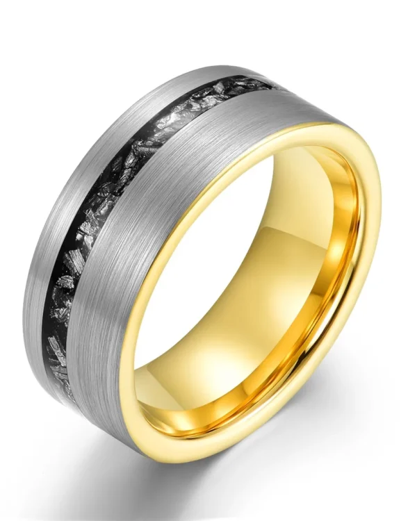 Brushed with Crushed Meteorite Tungsten Ring