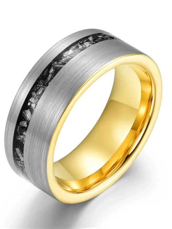 Brushed with Crushed Meteorite Tungsten Ring