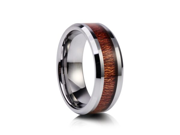 Cherry Wood Inlay Tungsten Ring