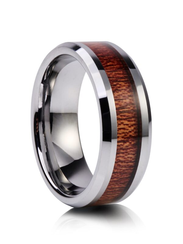 Cherry Wood Inlay Tungsten Ring