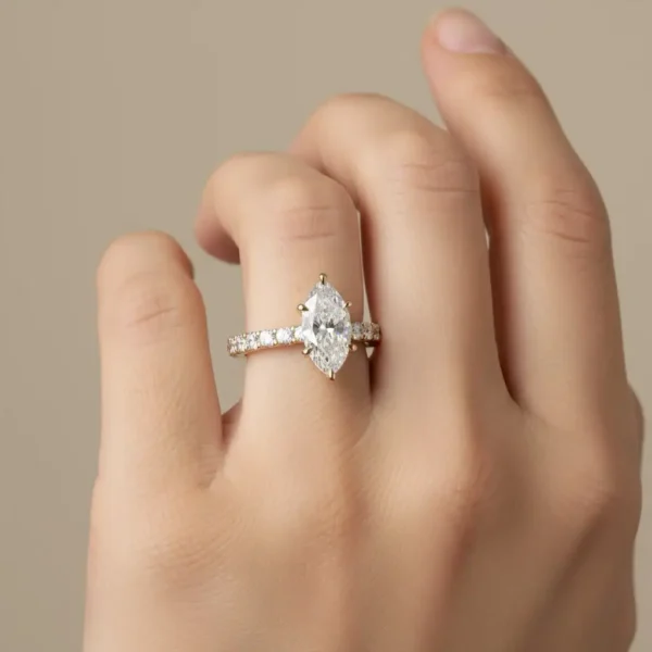 Marquise Cut Pave Lab Diamond Engagement Ring - Image 2