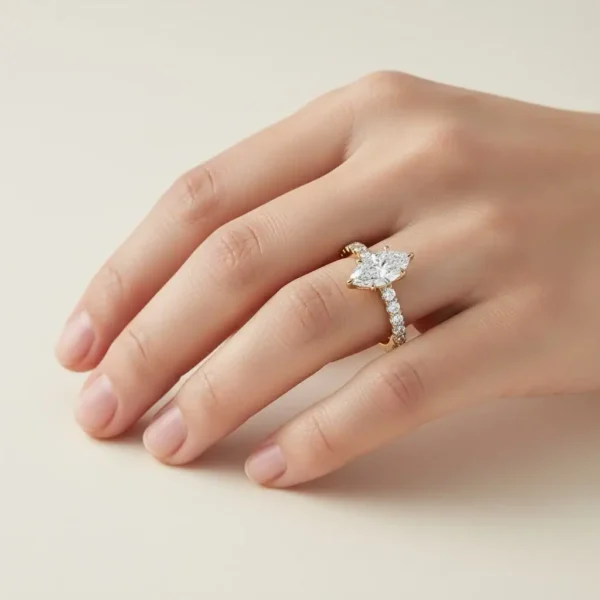 Marquise Cut Pave Lab Diamond Engagement Ring - Image 3