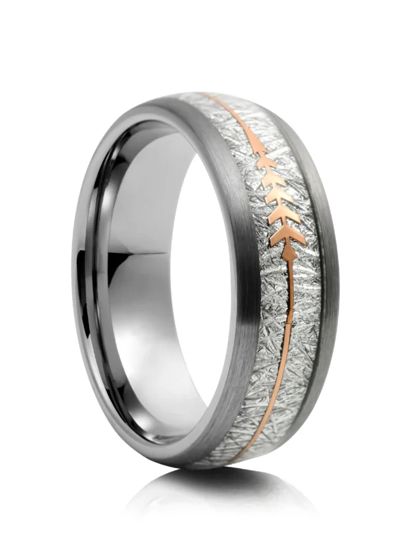 Meteorite And Arrow Design Tungsten Ring