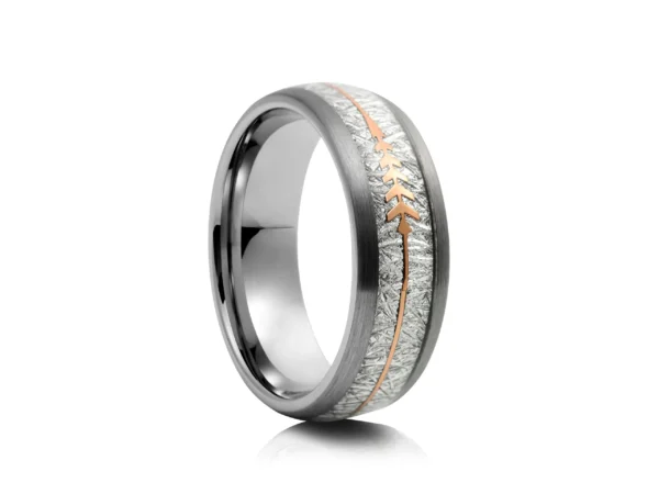 Meteorite And Arrow Design Tungsten Ring