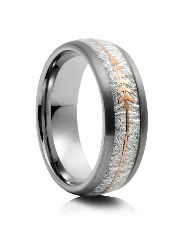 Meteorite And Arrow Design Tungsten Ring