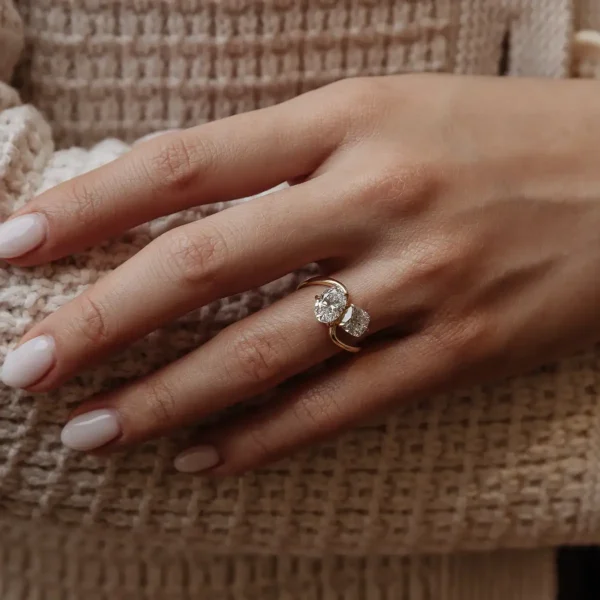 Oval And Cushion Cut Toi et Moi Engagement Ring - Image 2