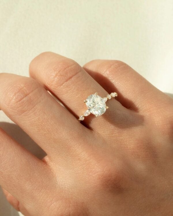 Oval Moissanite Ring With Accent Stones